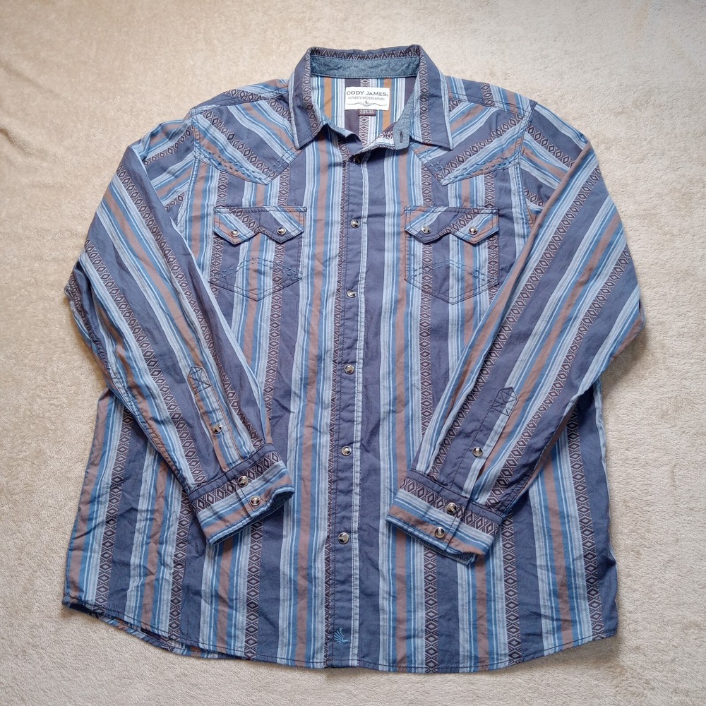 Cody James Pearl Snap Long‎ Sleeve Button Up Shirt Western Men's XL Blue